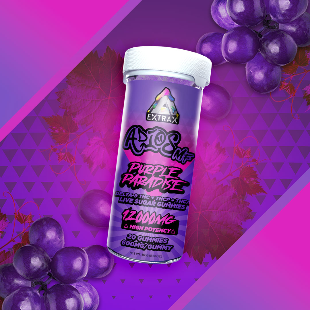 Delta Extrax Adios MF THCa Live Sugar 12000mg Gummies - Purple Paradise