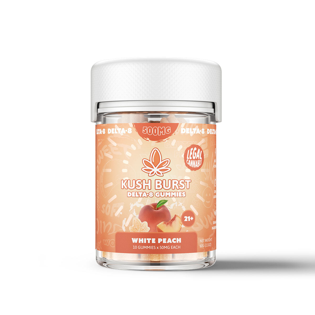 Kush Burst Delta 8 Gummies - White Peach 500mg